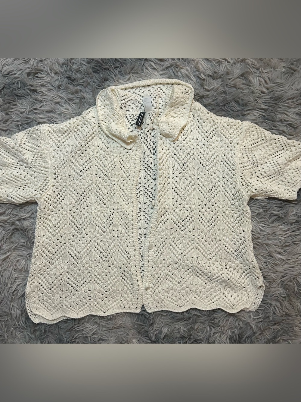 Cream Crochet Button-Front Cardigan
